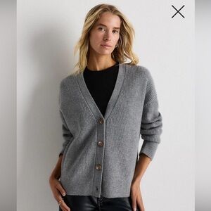 Quince Mongolian Cashmere Fisherman Boxy Cropped Cardigan Sweater - Small